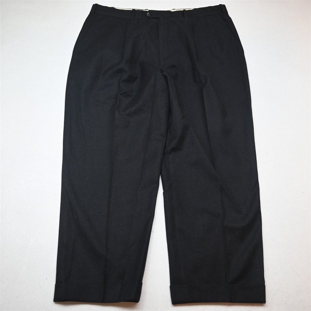 JB Britches 40x28 Charcoal Gray Wool Cashmere Flannel Pleated Cuff Winston Pants